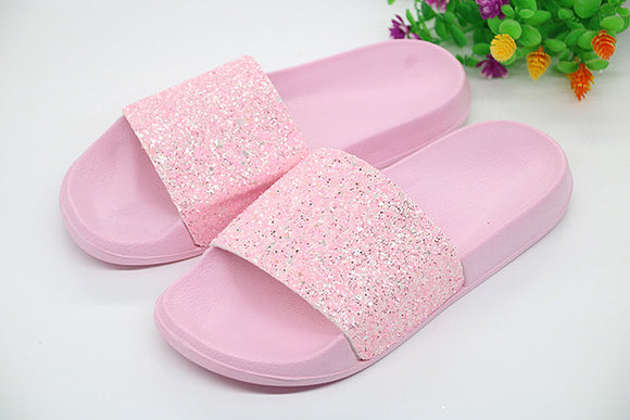 Ladies Classic glitter fashion fur slides slippers