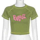 Ladies Bratz letter text crop top