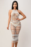 Distress stredded cutout bikini coverup dress