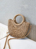 Tropical straw boho handbag