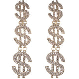 Money dollar sign rhinestone diamond fashion earrings