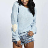 Heart elbow patch knitted pullover sweater