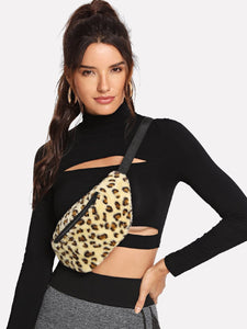 Fur fuzzy leopard fanny pack bag