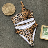 One shoulder leopard cutout monokini one piece bikini