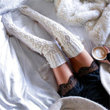 Warm Winter Wool Braid Cable Knit Over Knee boots Socks Stockings