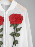 Rose embroidery design sheer retro jacket