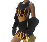Fire print 2 piece crop top skirt set