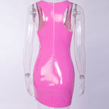 Pink Latex vinyl leather style bodycon fashion dress