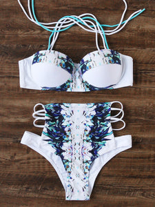 Floral cutout sides 2 piece bikini swimsuit
