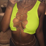 Ladies cutout chain lace up crop tank top