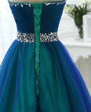 Princess rhinestone detail lace up back tulle Long formal prom dress