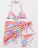 Tropical 3 piece bikini cover up skirt scarf set