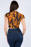 Fire flame detail mesh crop top