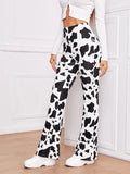 Retro Cow print bell flare pants