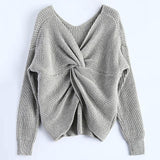 Ladies knot bow low back knitted sweater top