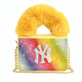 Classic luxury rhinestone fuzzy NY Women Handbag/Purse