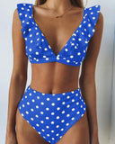 “Rogue” polka dot ruffle high waist 2 piece bikini set