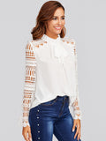 Classic white tie neck lace sleeve top
