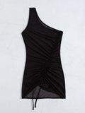 Ladies one shoulder sheer swimsuit coverup dress