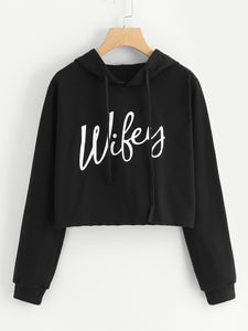Wifey printed crop hoodie sweatshirt