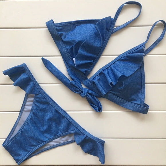 Denim ruffle 2 piece bikini swimsuit – Iconic Trendz Boutique