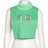 Ladies turtle neck cutout side number 5 crop top