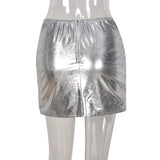 Ladies Puffer metallic foil detail mini skirt