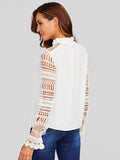 Classic white tie neck lace sleeve top