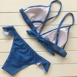 Denim ruffle 2 piece bikini swimsuit