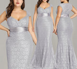 Plus size Elegant glitter lace detail mermaid prom dance party gown dress