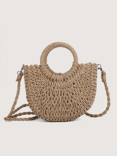 Tropical straw boho handbag
