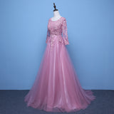 Elegant sheer floral Lace detail tulle mesh long formal prom evening dress