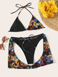 Floral ancient 3pcs swimsuit harness bikini