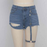 Harness distressed cutout denim shorts