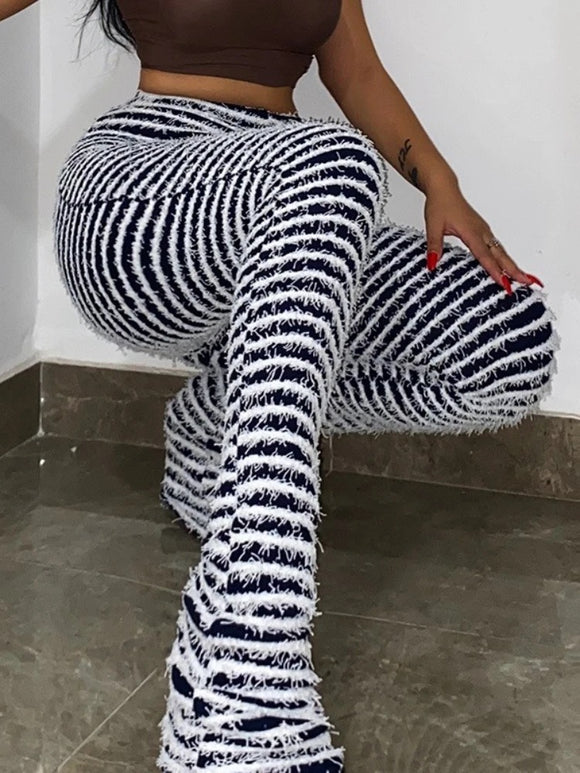 Ladies Fuzzy stripe ruffle pants