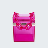 Clear chain style cube square Tote Clutch handbag