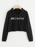 Melanin print pullover crop hoodie sweatshirt