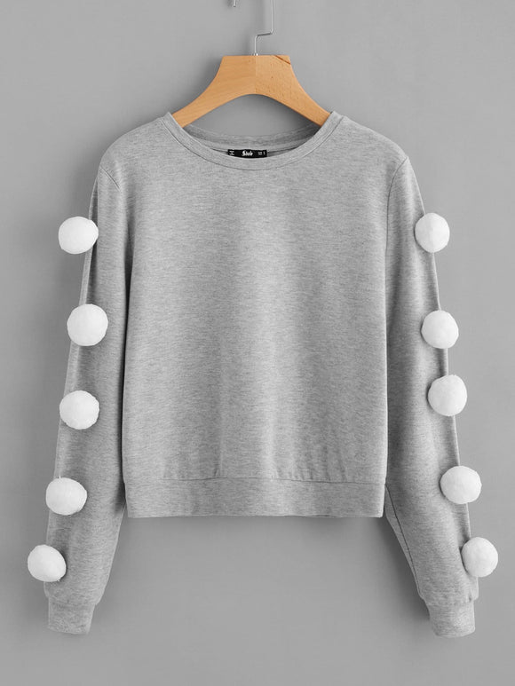 3D Pom Pom sleeve pullover sweater