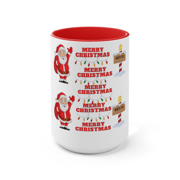Santa clause and north pole Two-Tone Coffee Mugs, 15oz