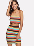 “Summer love” Stripe 2 piece crop top skirt bodycon set