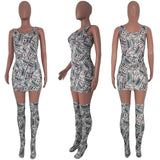 Money detail bodycon dress and matching knee high socks