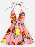 Pretty pineapple design skater mini day dress