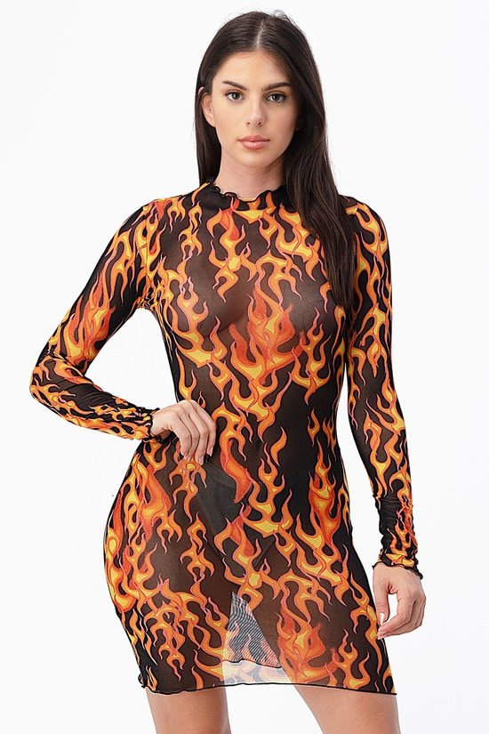 Flame fire bodycon mesh dress – Iconic Trendz Boutique