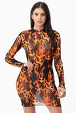 Flame fire bodycon mesh dress