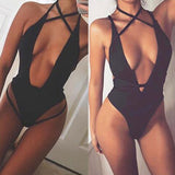 Rope lace up one piece monokini swimsuit