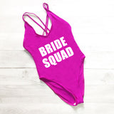 Bride Squad one piece monokini cross back swimsuit