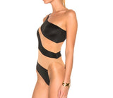 One shoulder Sheer nude mesh monokini one piece swimsuit