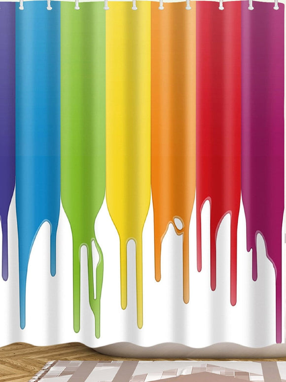 Dripping color paint shower curtain with 12 hooks