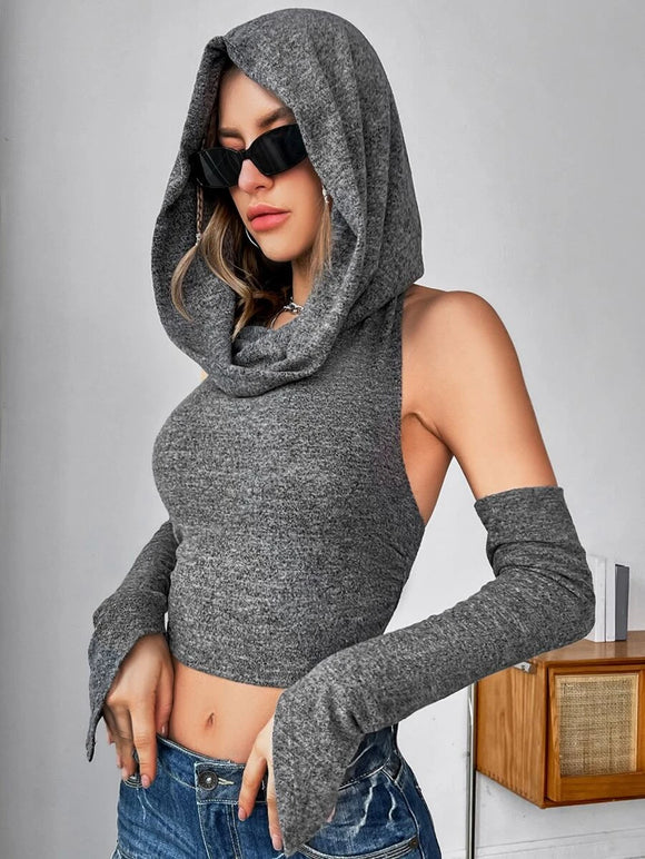 Ladies cutout hoodie crop top