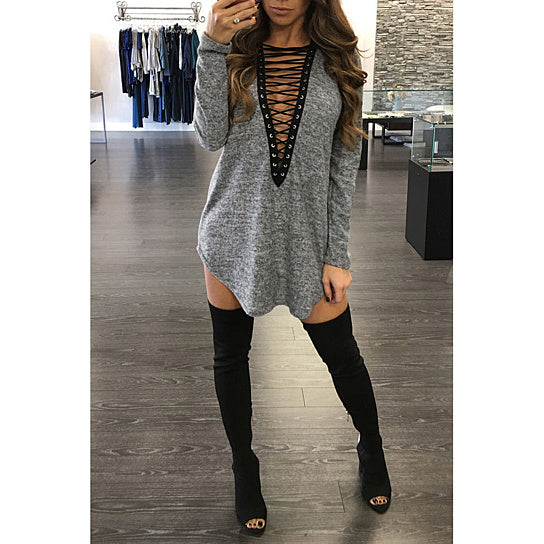 Ladies long sleeve lace up front blouse